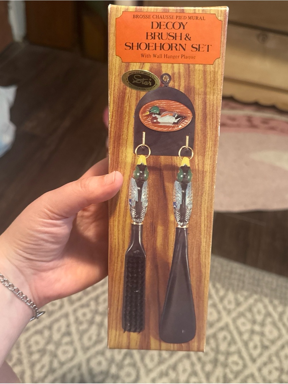 Vintage Sportsmans Brush & Shoehorn w/ Wall Hanger Set New Mallard Duck 1983